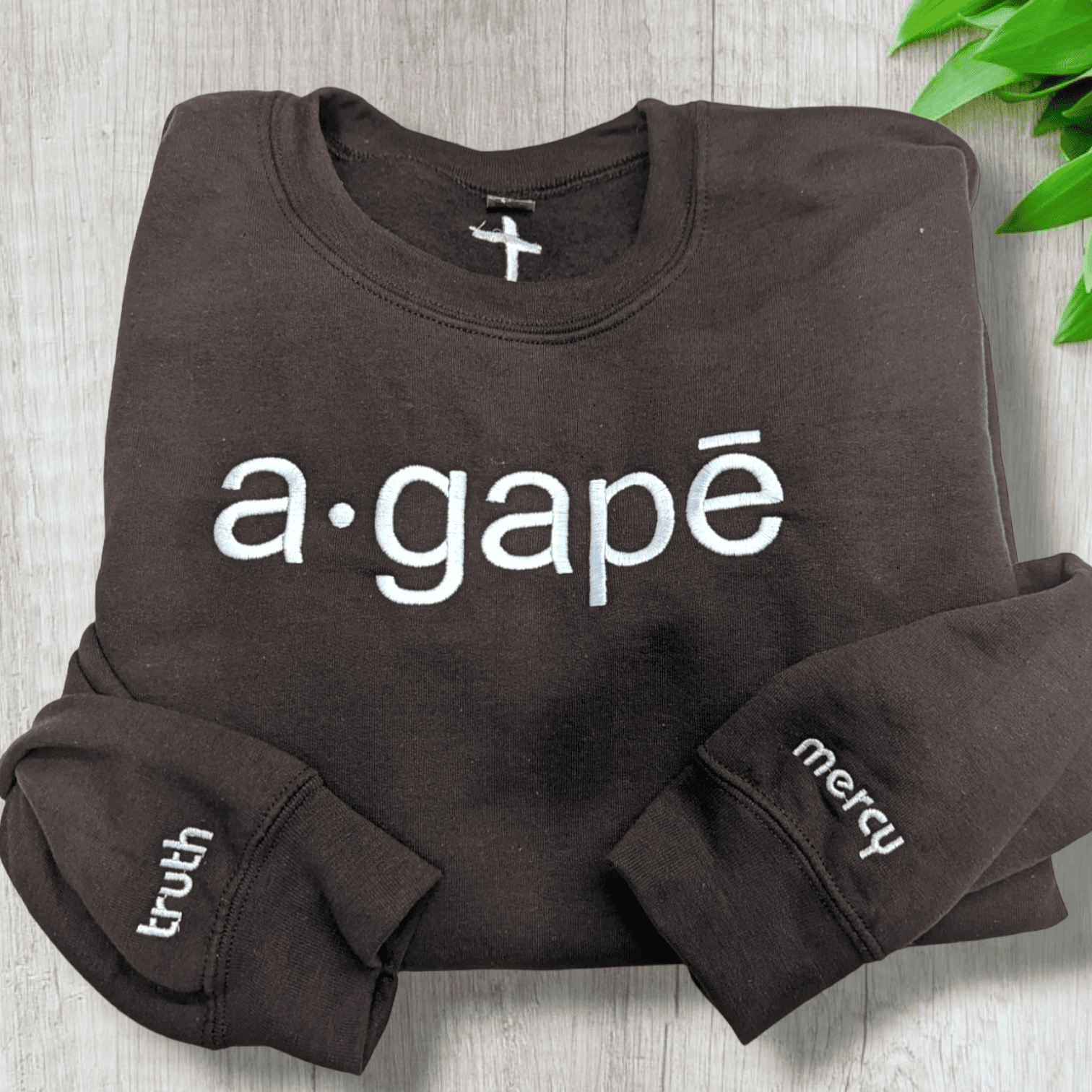 Agape Embroidery white on black